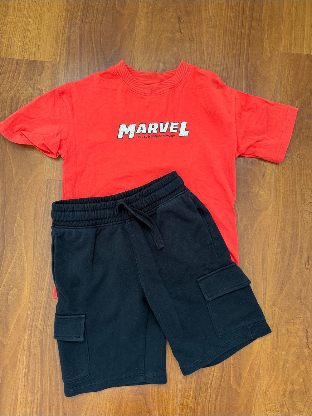 H&M Kids Marvel Red Tee & Black Cargo Shorts Set